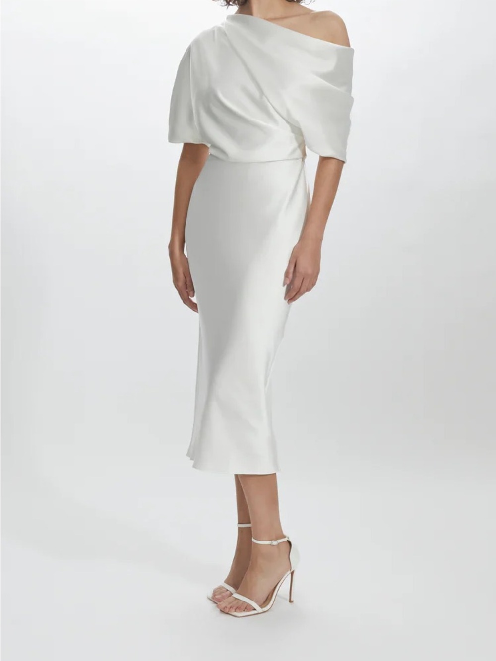 NWT Amsale The Slouch Draped Midi Dress Ivory White 2